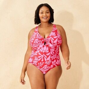 Shade & Shore Tie-Front Keyhole One Piece Swimsuit Multi Size 18 NWOT